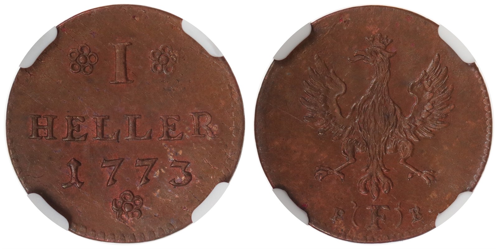 GERMANY, FRANKFURT. Karl Theodor. 1 Heller. 1773. NGC MS63BN.