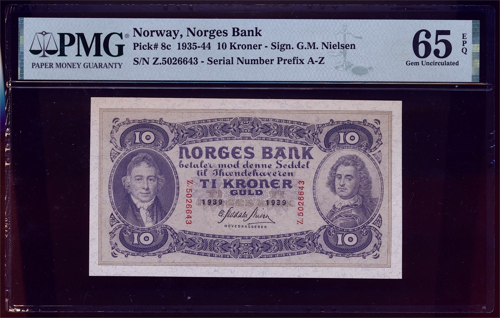 10 Kroner 1939-Z. PMG 65EPQ.