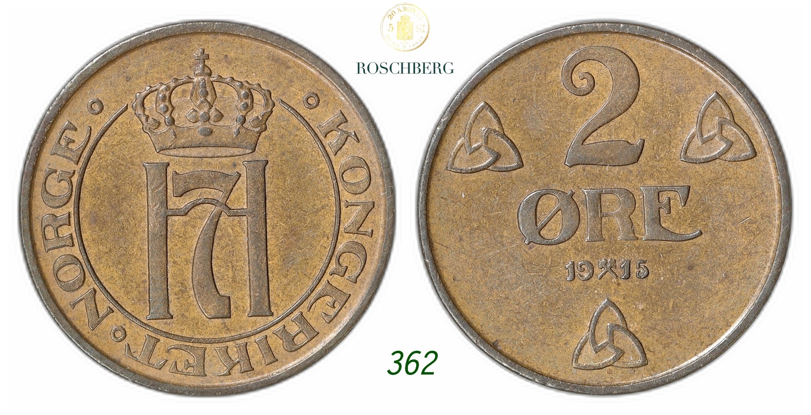 NORWAY. Haakon VII. 2 Øre 1915.