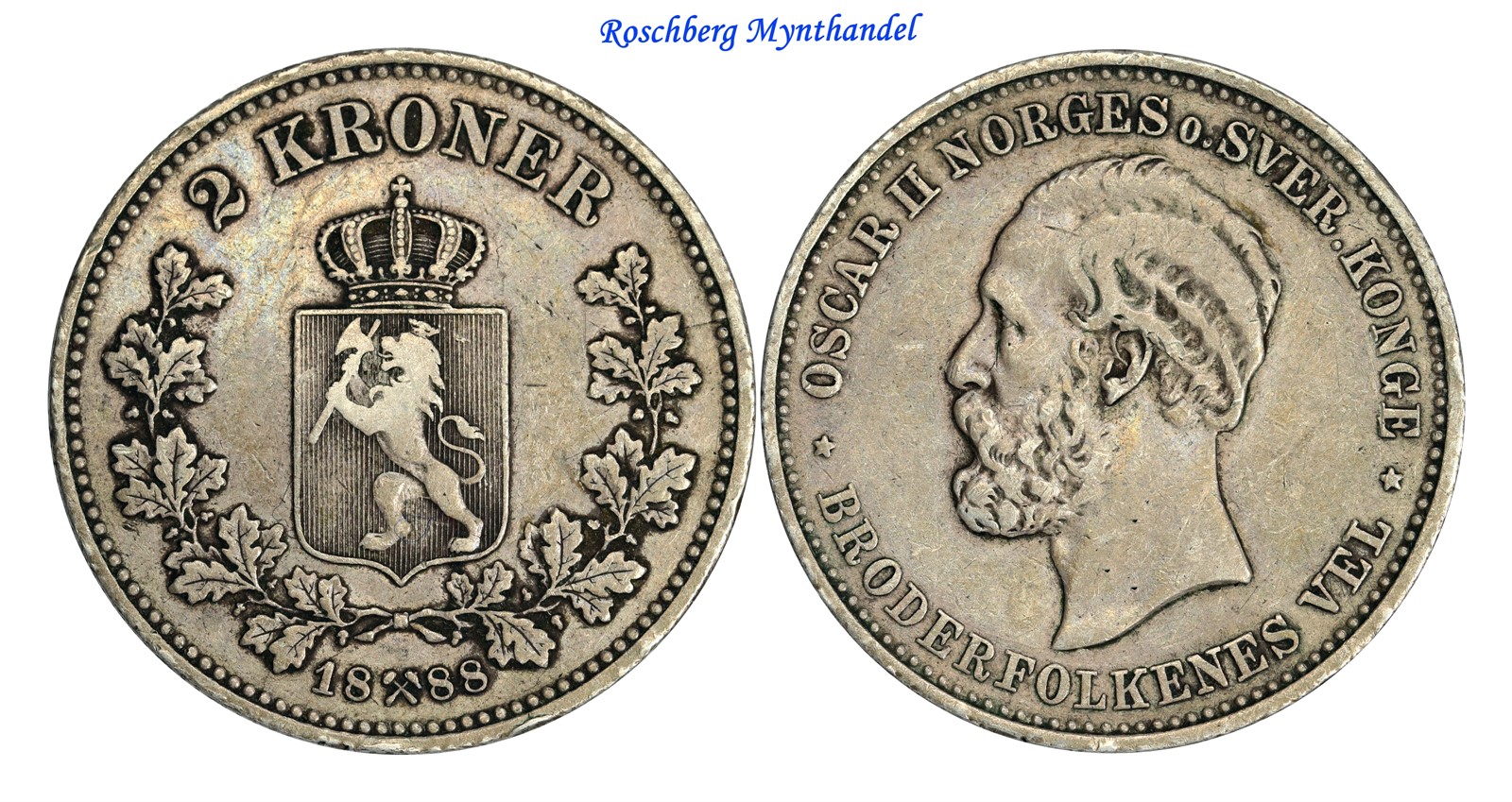 2 Kroner 1888 Kv 1+ (XF)