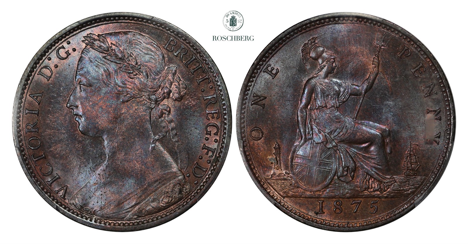 GREAT BRITAIN. 1 Penny 1875 PCGS MS64BN