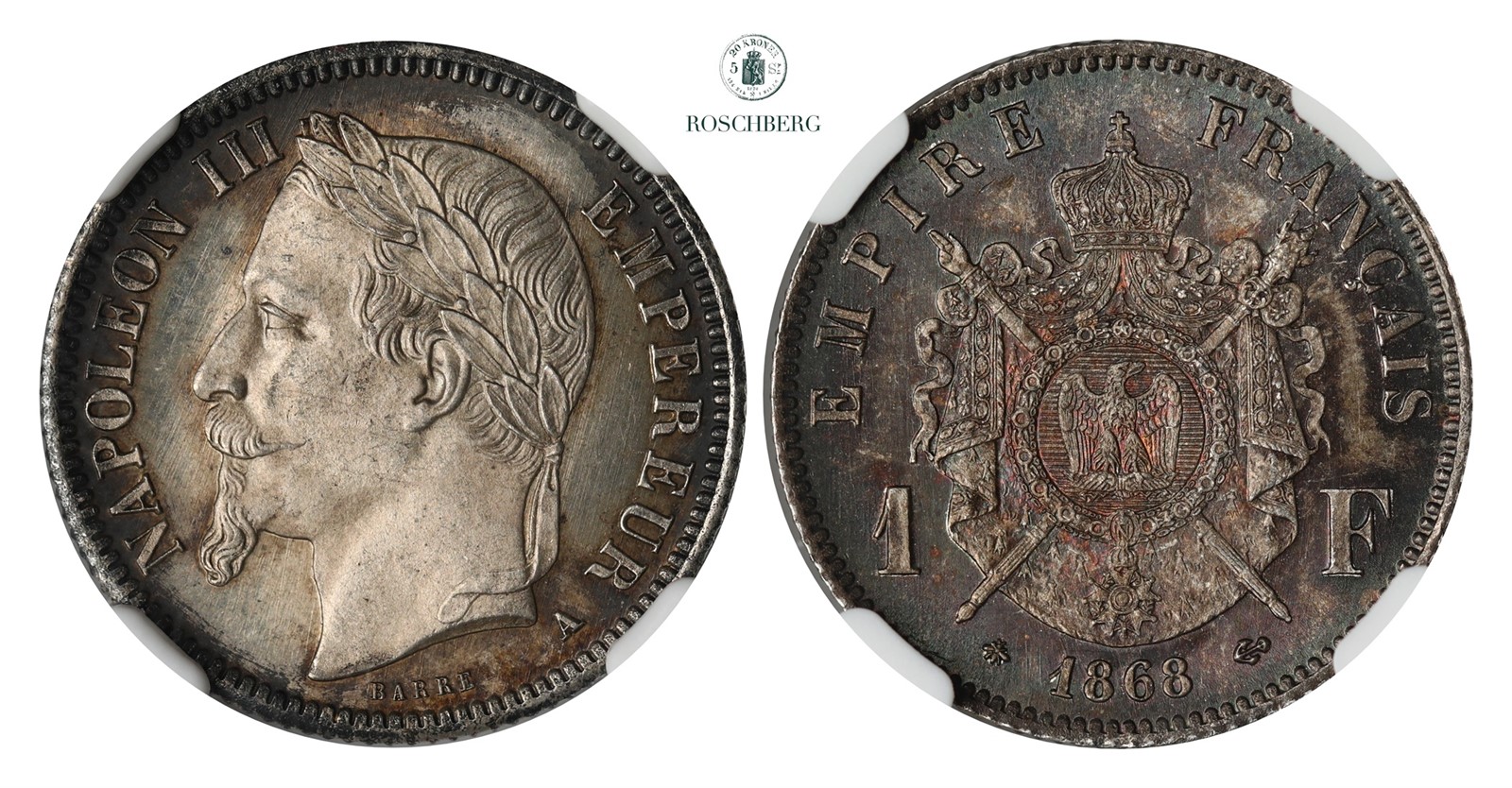 FRANCE. 1 Franc 1868-A NGC MS65+