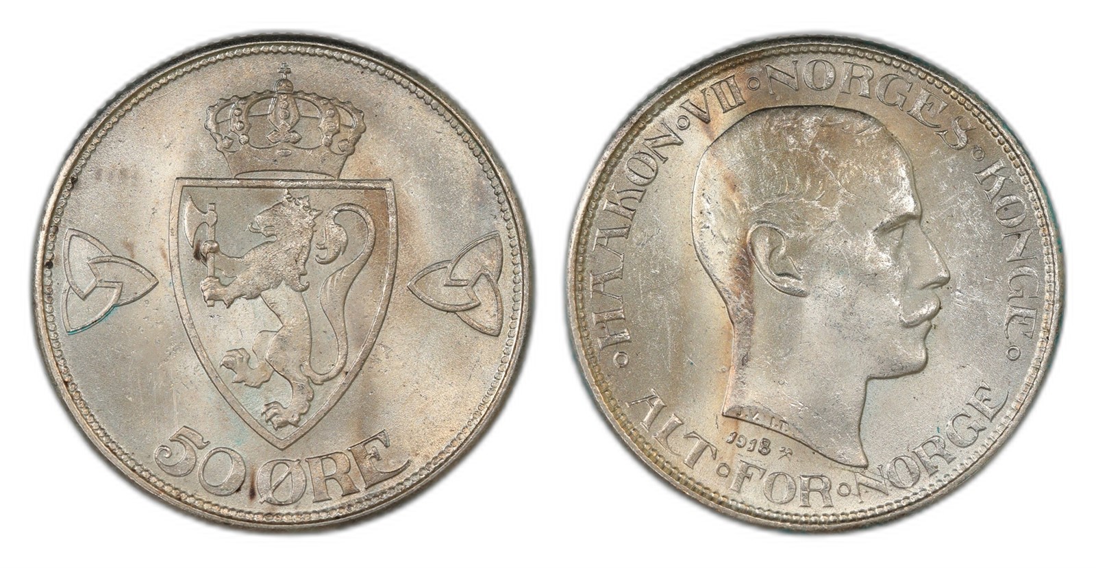 Norway. Haakon VII. 50 Øre 1918. Kv 0.