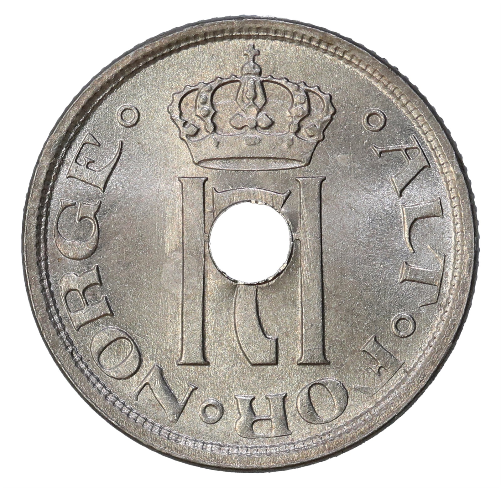 NORWAY. Haakon VII. 25 Øre 1923 Center Hole Kv 0 (UNC)