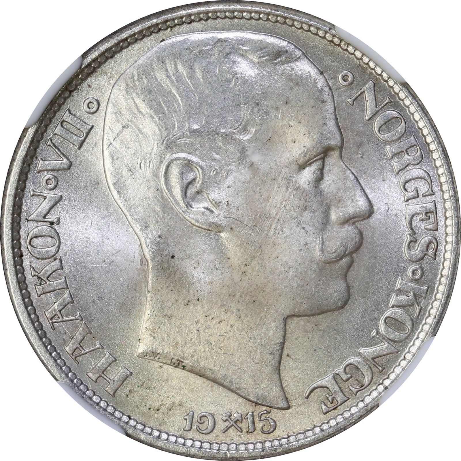 NORWAY. Haakon VII. 1 Krone 1915 NGC MS64.