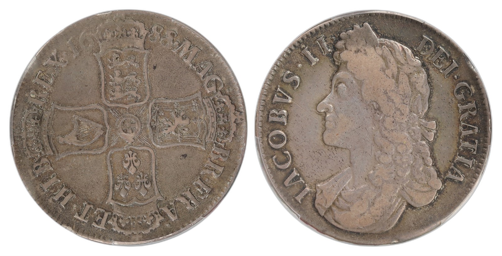 Great Britain. James II. Crown 1688/7. Kv PCGS VF30.