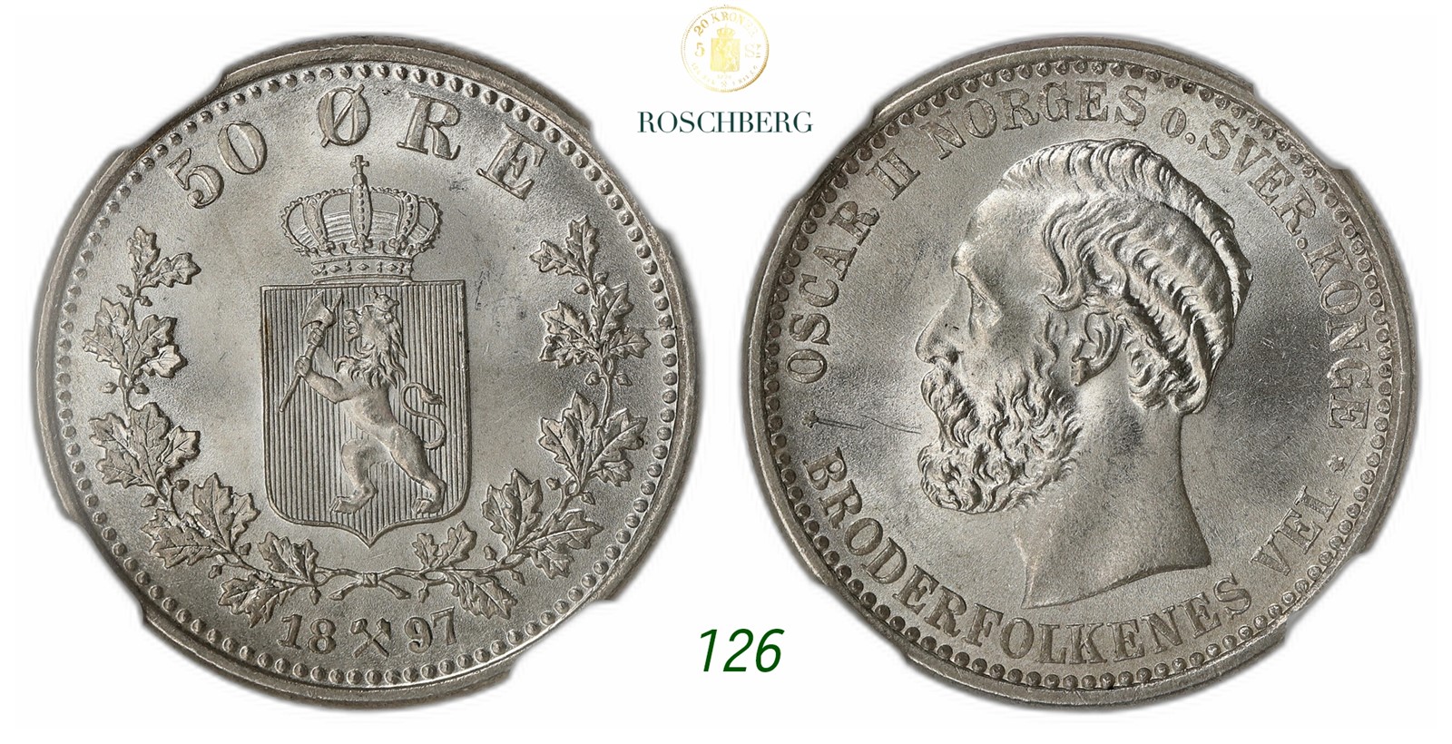 NORWAY. Oscar II. 50 Øre 1897.