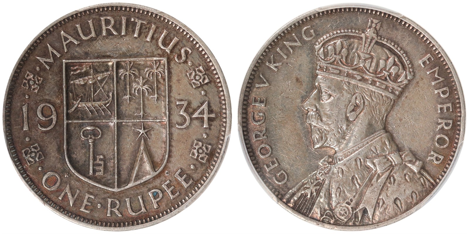 MAURITIUS. George V. Rupee. 1934. PCGS AU55.