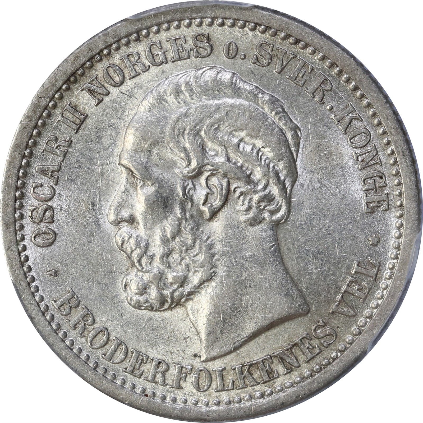 NORWAY. Oscar II. 1 Krone 1877 PCGS AU55