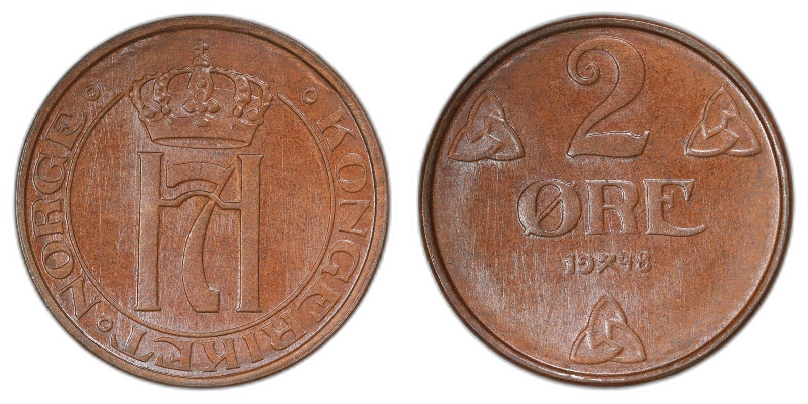 NORWAY. Haakon VII. 2 Øre 1948. PRAKTEX.