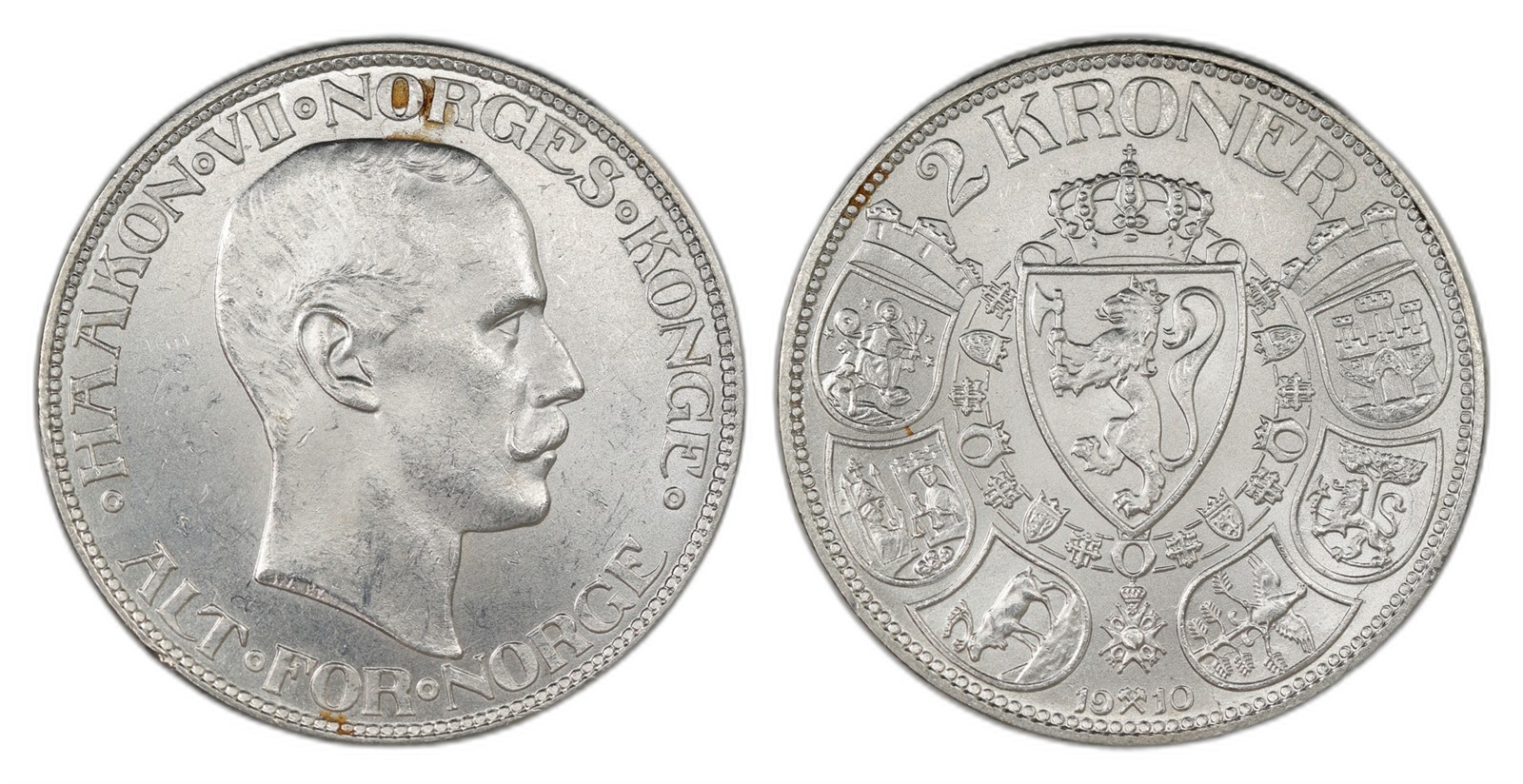 Norway. Haakon VII. 2 Kroner 1910. Kv 0.