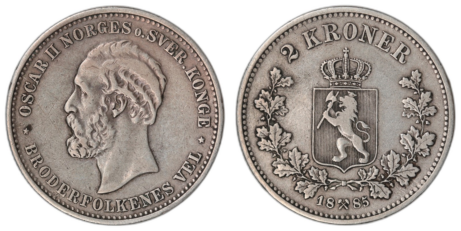 NORWAY. Oscar II. 2 Kroner 1885. Kv 1+ (XF).