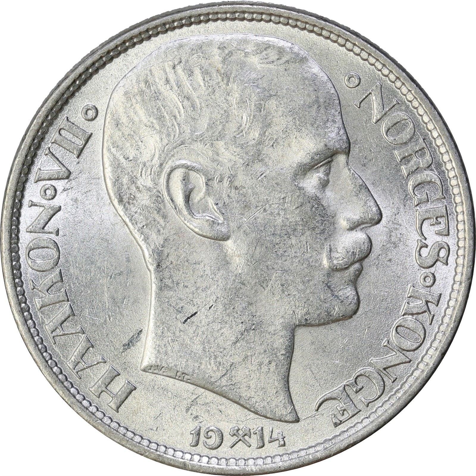 NORWAY. Haakon VII. 1 Krone 1914 Kv 0/01 (UNC)