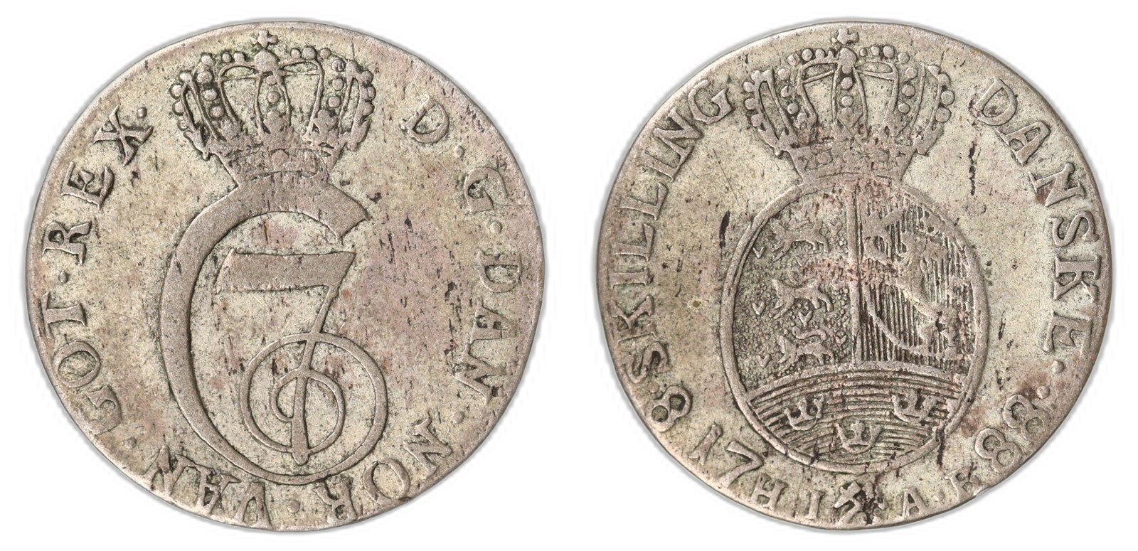 NORWAY. Christian VII. 8 Skilling. 1788. Kv 1 (VF).
