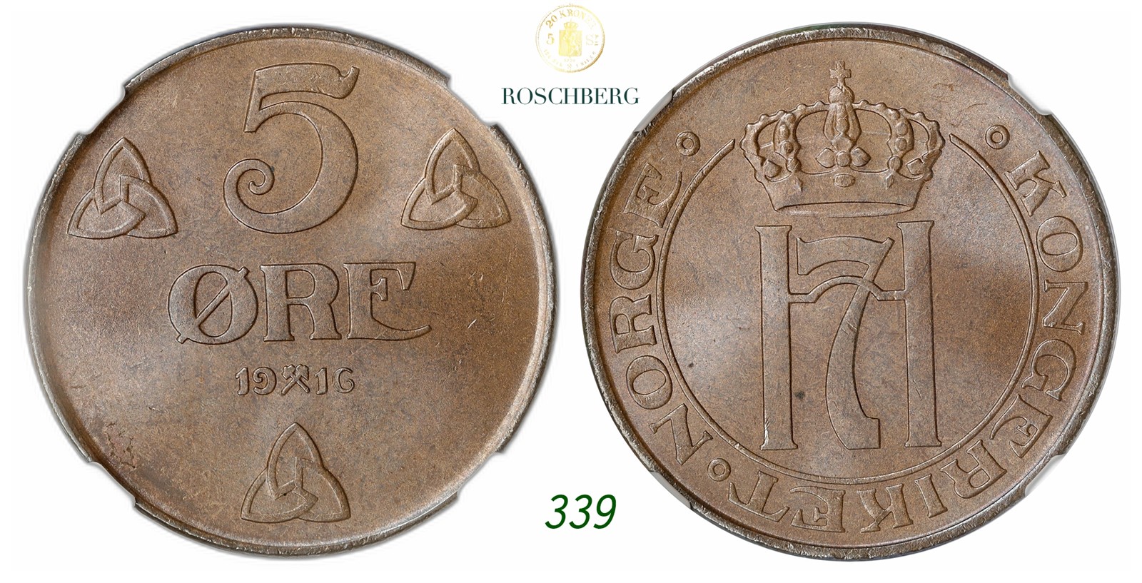 NORWAY. Haakon VII. 5 Øre 1916.