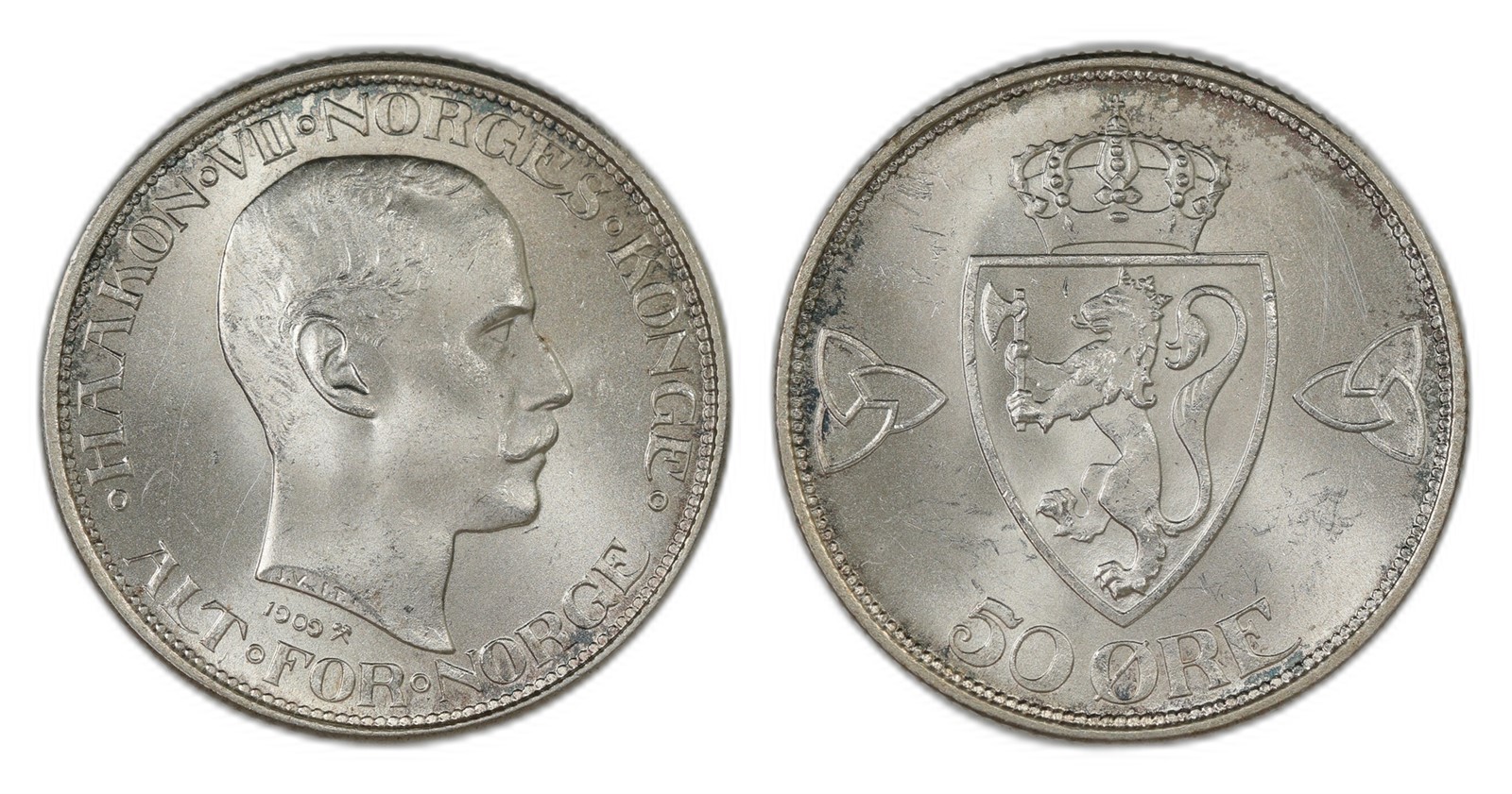 Norway. Haakon VII. 50 Øre 1909. Kv 0.