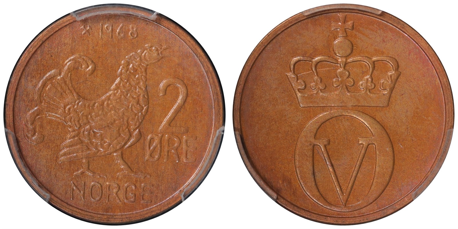 NORWAY. Olav V. 2 Øre 1968. PCGS MS65BN.