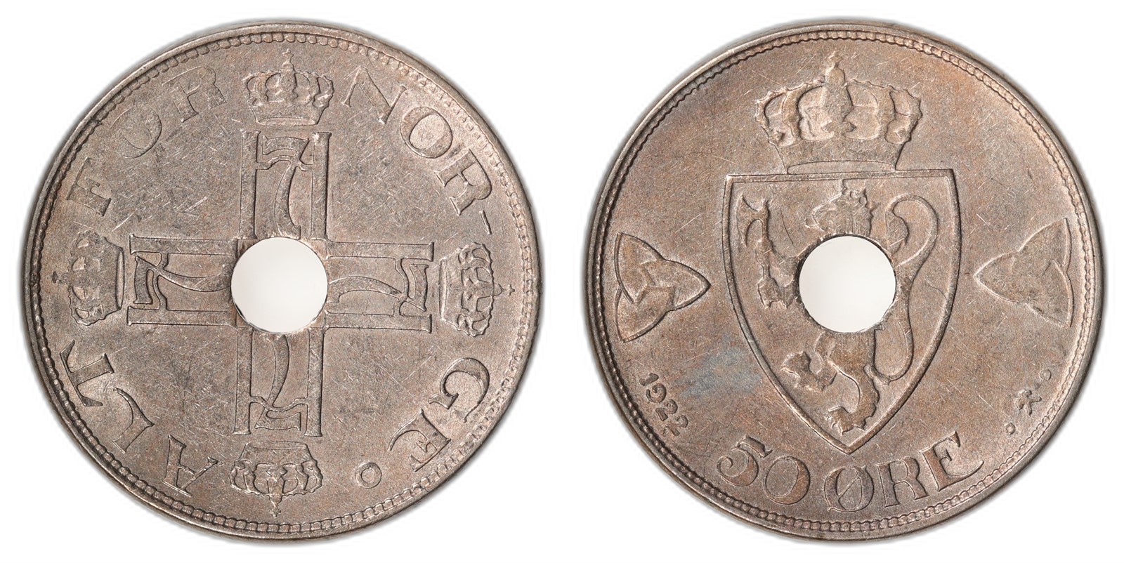 NORWAY. Haakon VII. 50 Øre. 1922. Kv 01 (AU).