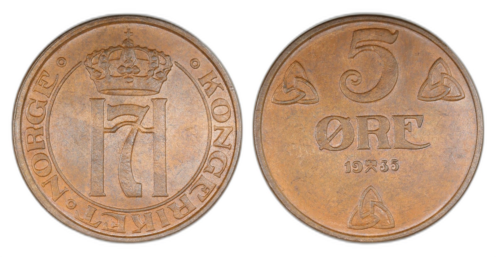 Norway. Haakon VII. 5 Øre 1935. Kv 0.