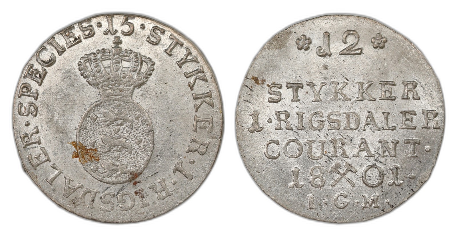 Norway. Christian VII. 1/15 Spd. 1801- IGM. Kv 0/01.