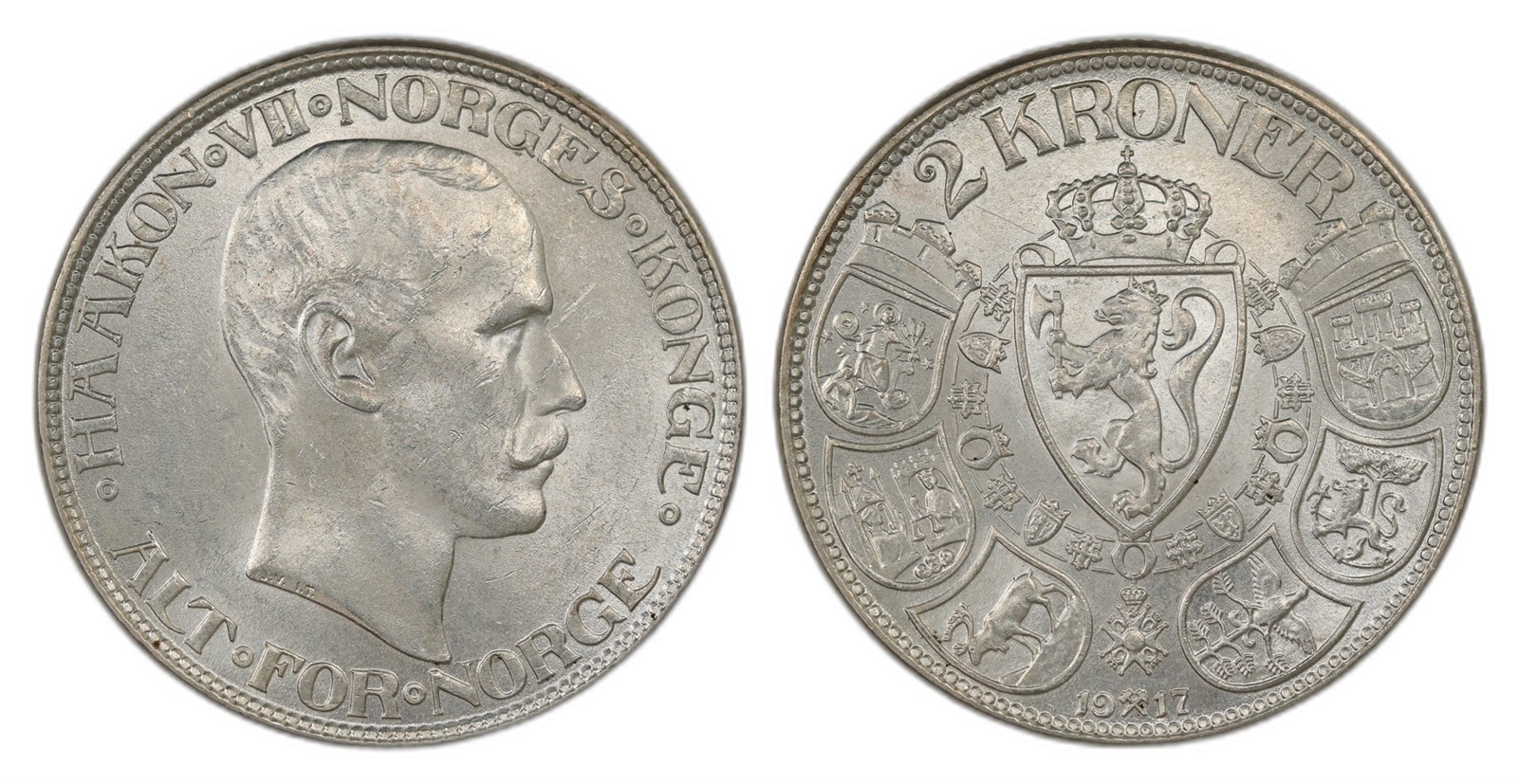 Norway. Haakon VII. 2 Kroner 1917. Kv 0/01.