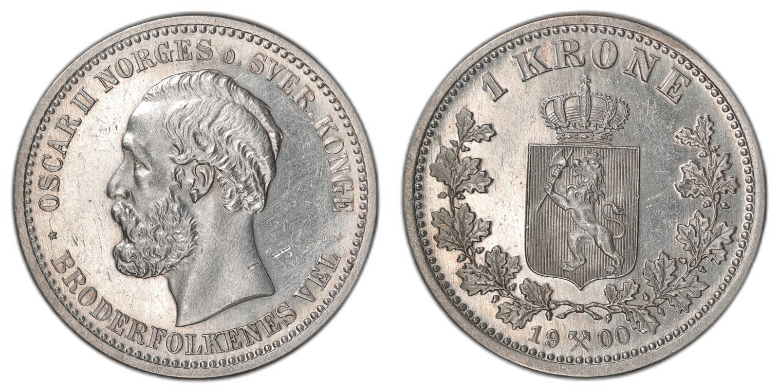 NORWAY. Oscar II. 1 Krone 1900. Kv 0/01 Prooflike.