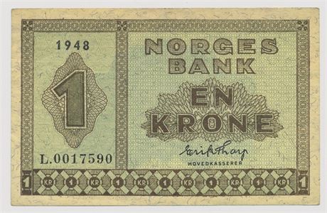 1 Krone 1948 L0017590 Kv 01, ubrettet