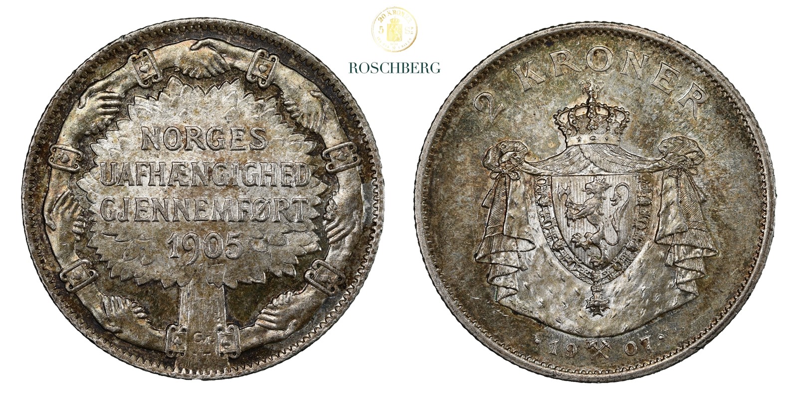 Norge 2 Kroner 1907 Kv 0/01