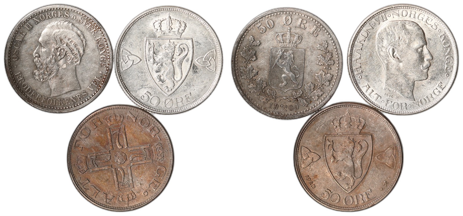 NORWAY. Oscar II. 50 Øre. 1900-1920. Kv 1+ (XF).