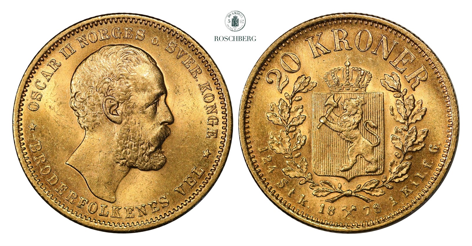 20 Kroner 1878 Kv 0/01(UNC)