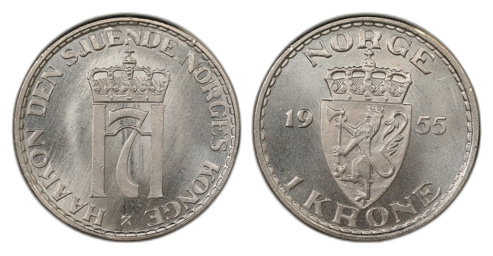Norway. Haakon VII. 1 Krone 1955. Kv 0.