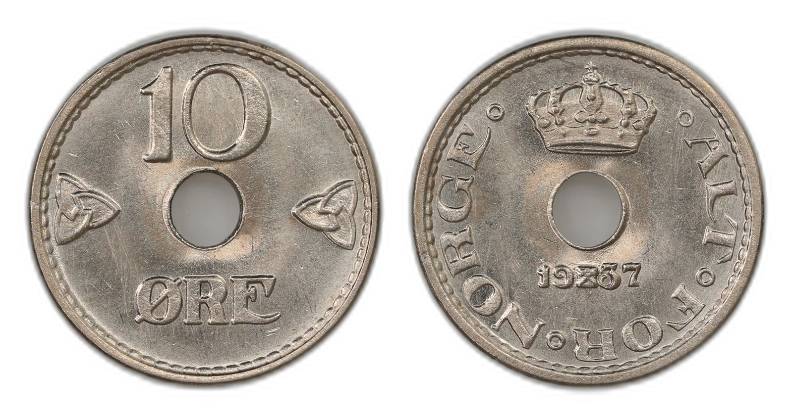 Norway. Haakon VII. 10 Øre 1937. Kv 0.