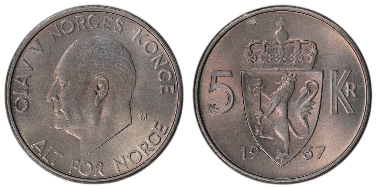 NORWAY. Olav V. 5 Kroner. 1967. Kv 0 (UNC).