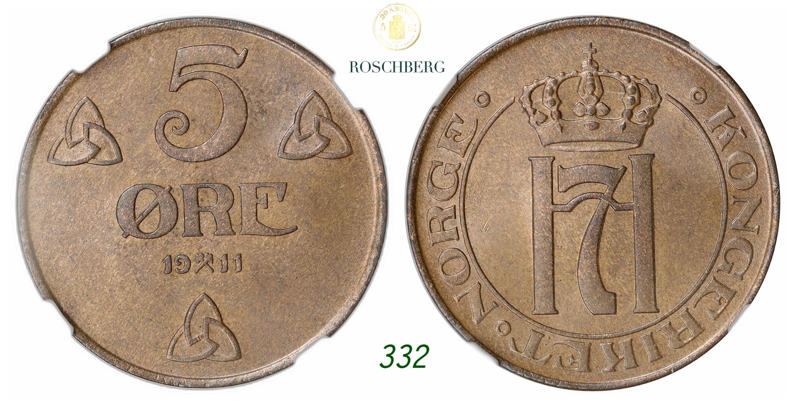 NORWAY. Haakon VII. 5 Øre 1911.