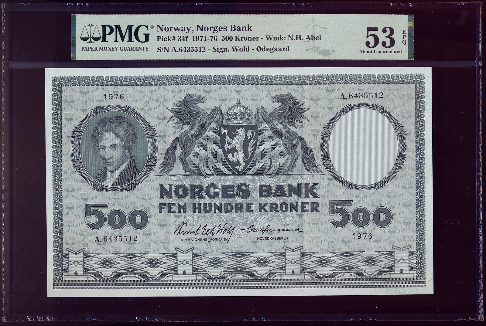 500 Kroner 1976-A. PMG 53EPQ.