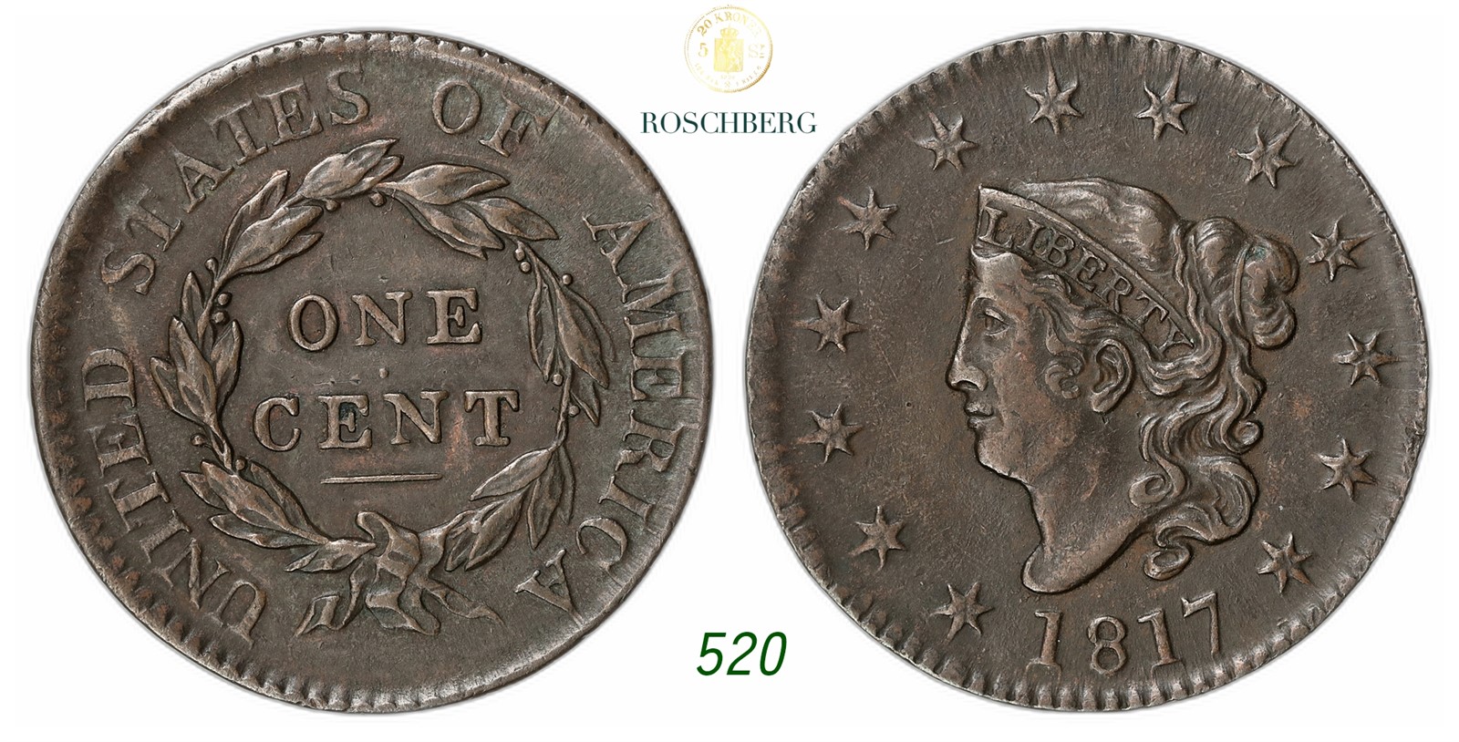 USA. Philadelphia. Matron Head Cent 1817.