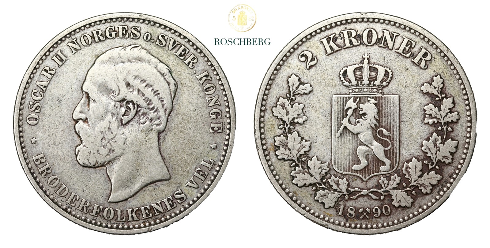 Norge 2 Kroner 1890 Kv 1