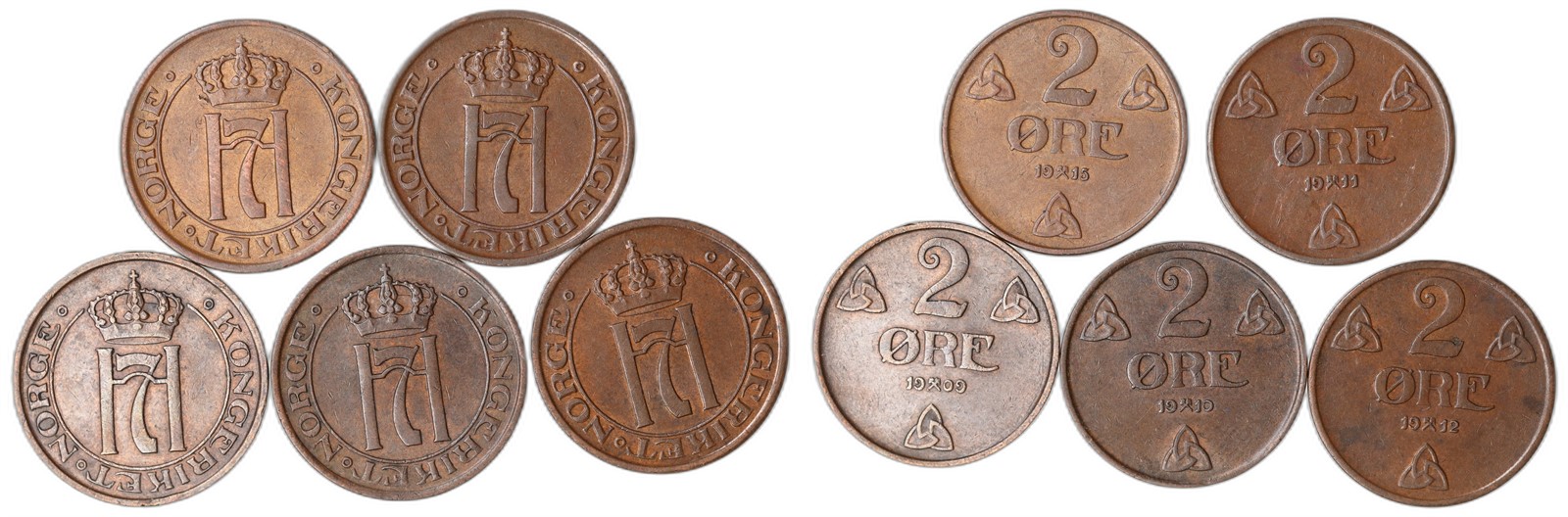 NORWAY. Haakon VII. 2 Øre. 1909-15. Kv 1+/01 (AU).