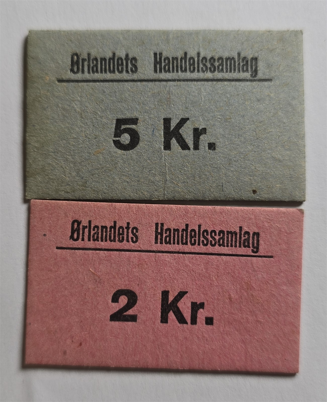 Ørlandets Handelssamlag. 2 og 5 kroner. UNC.