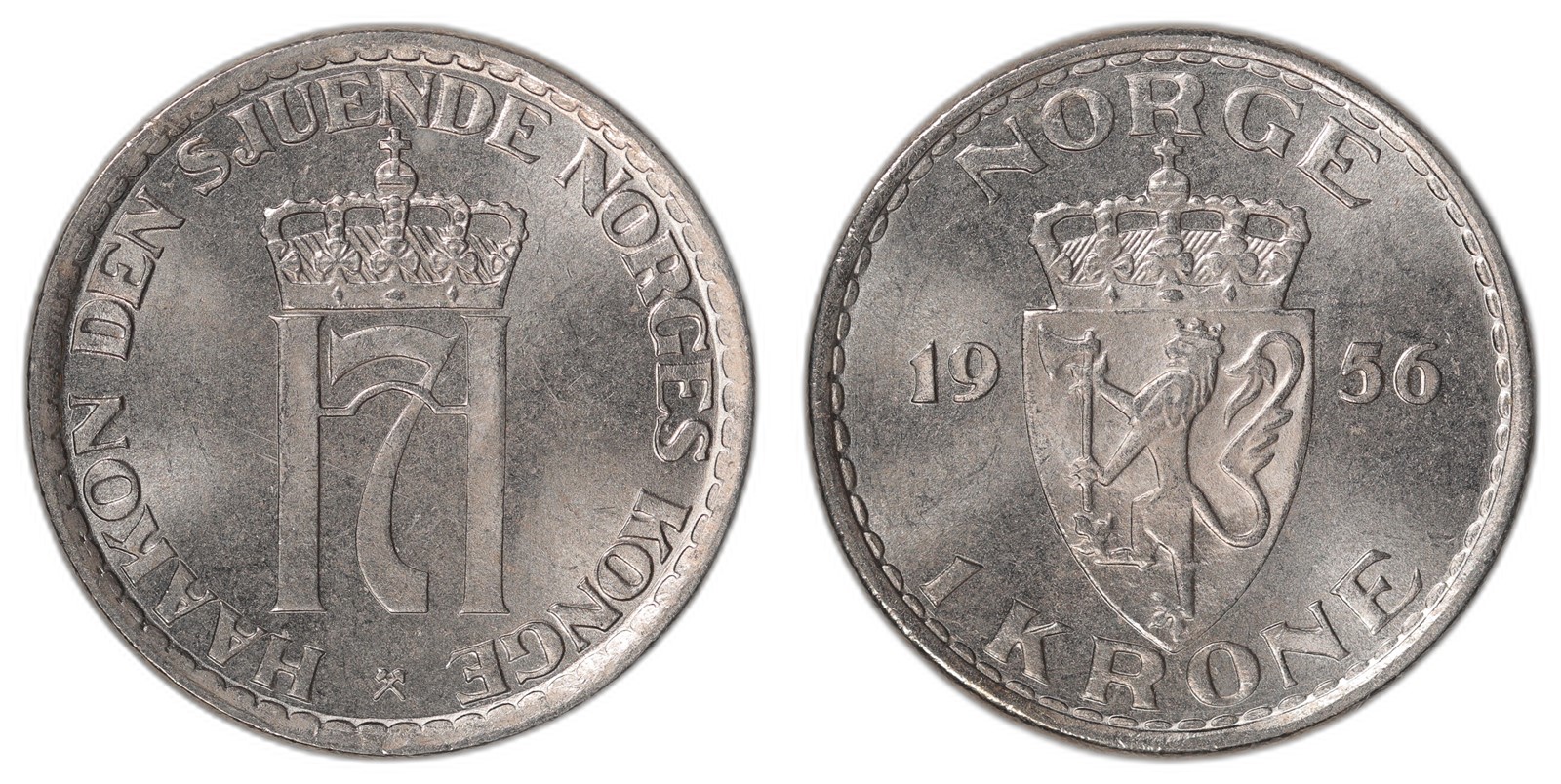 NORWAY. Haakon VII. 1 Krone 1956. Kv 0 (UNC).