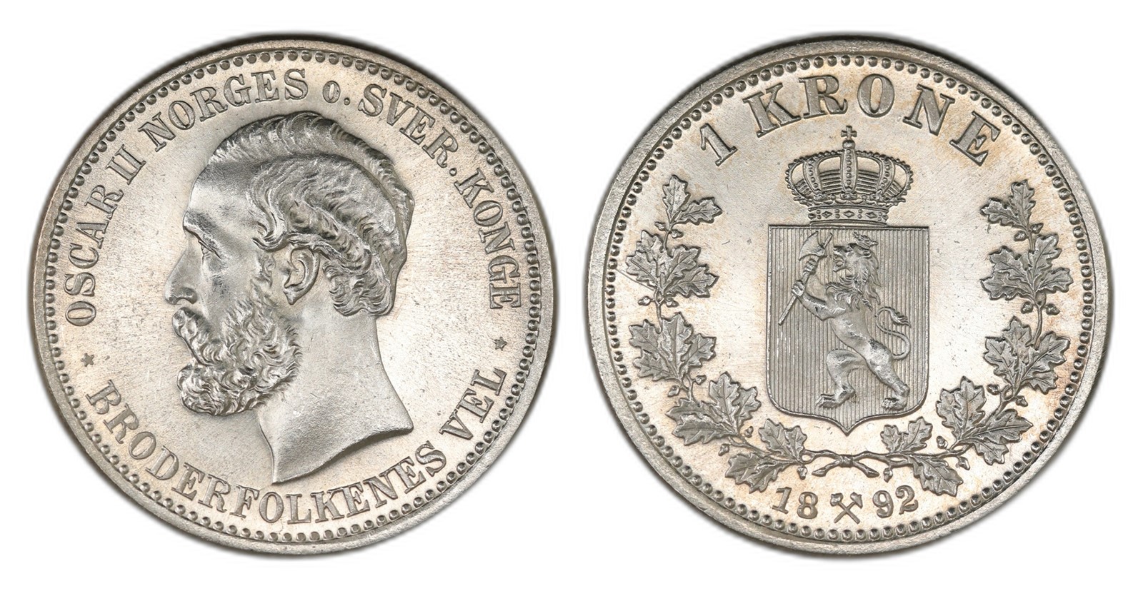Norway. Oscar II. 1 Krone 1892. Kv PRAKTEX.