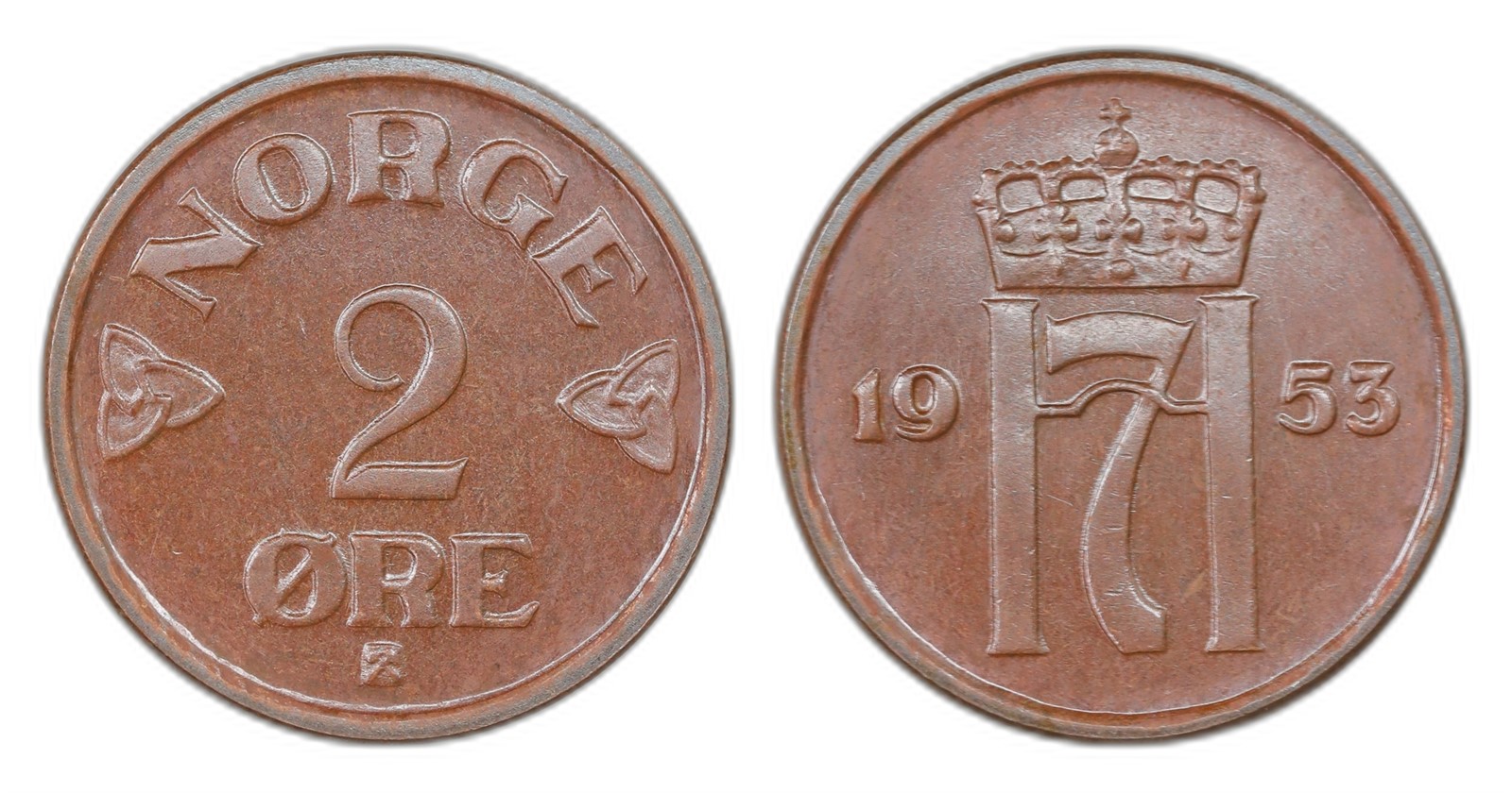 Norway. Haakon VII. 2 Øre 1953/2. Kv PRAKTEX.