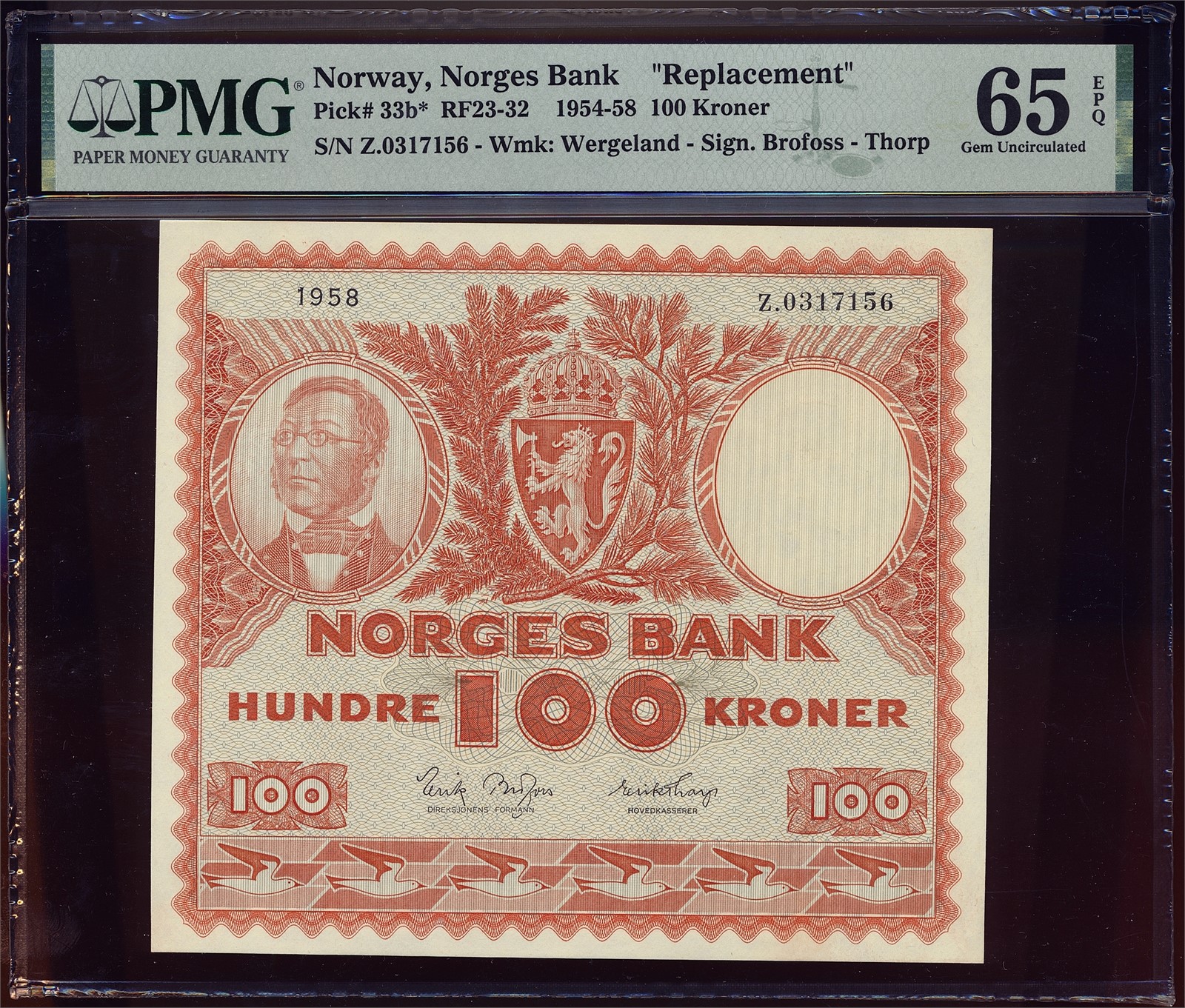 100 Kroner 1958-Z. PMG 65EPQ.