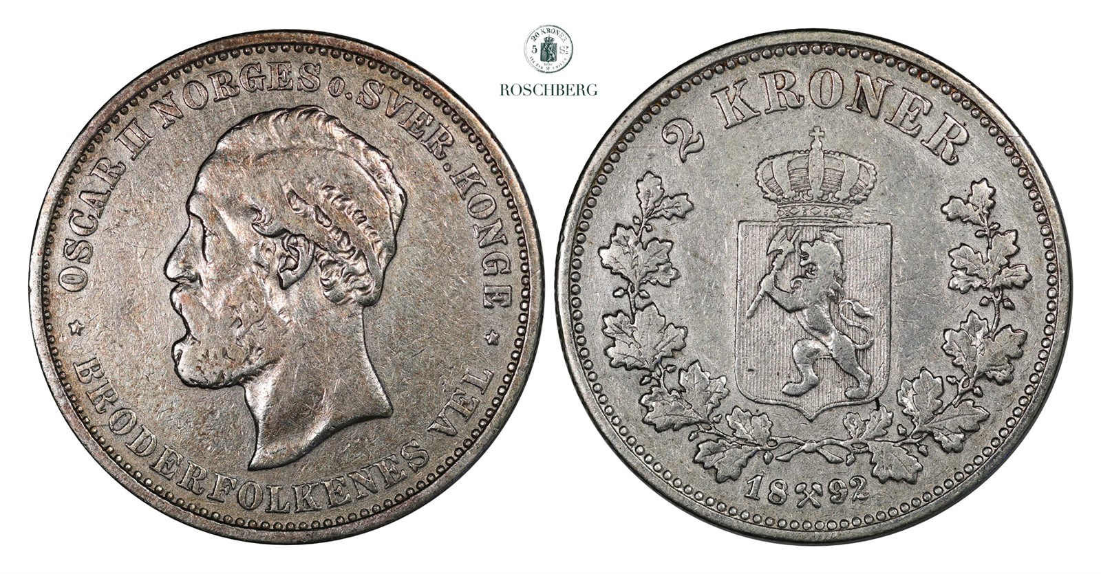 2 Kroner 1892 Kv 1 (VF)