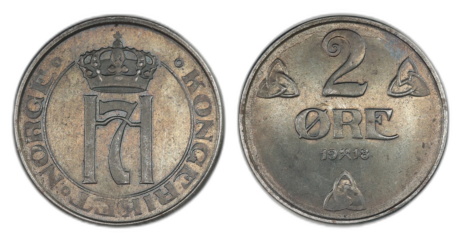 Norway. Haakon VII. 2 Øre 1918. Kv PRAKTEX.