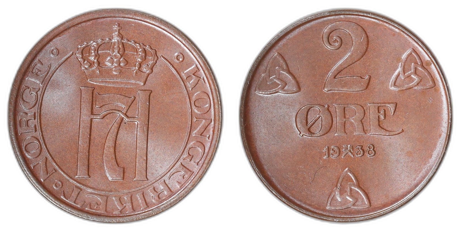 NORWAY. Haakon VII. 2 Øre. 1938. Kv 0 (UNC).