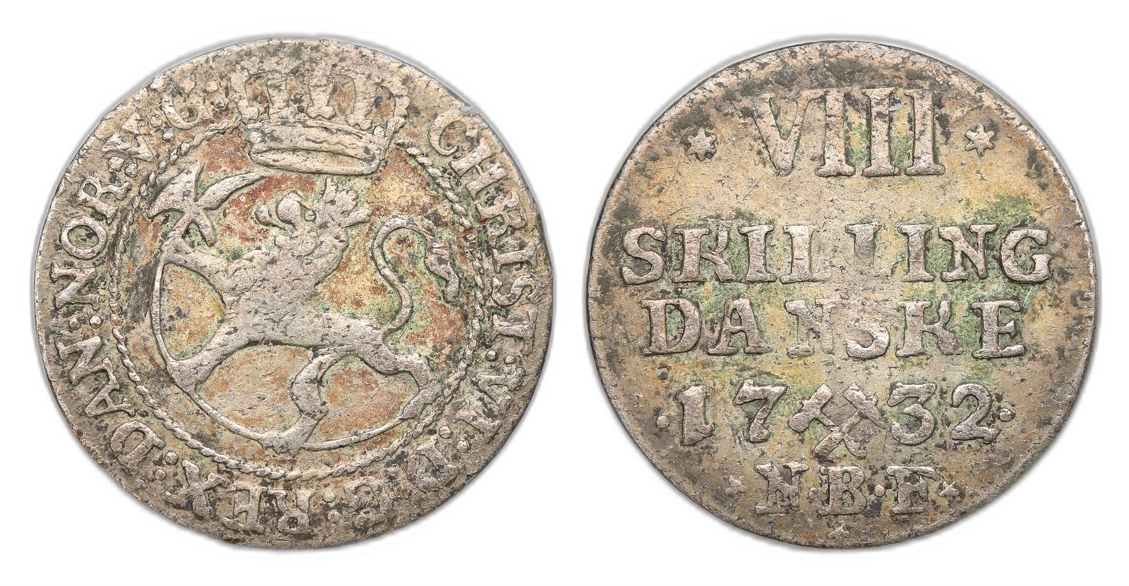 Norway. Christian VI. 8 Skilling 1732-NBF. Kv 1+.