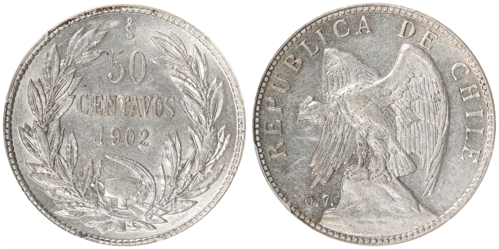 CHILE. Republic. 50 Centimos. 1902-So. PCGS AU58.