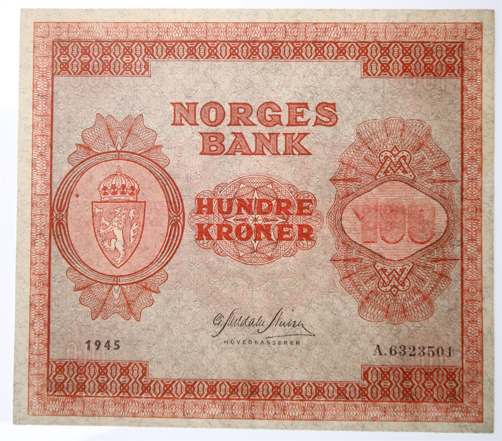 NORWAY. Type 3. 100 Kroner 1945-A. Kv 1+ (XF).
