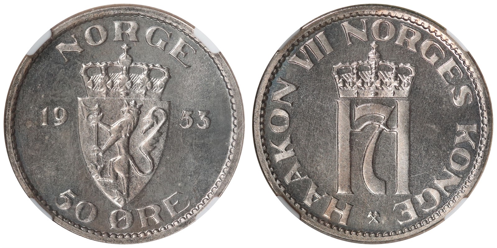 NORWAY. Haakon VII. 50 Øre 1953. NGC MS66.